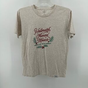 Hallmark Channel Movies Bring Joy To My World Beige Graphic‎ T-Shirt L Christmas